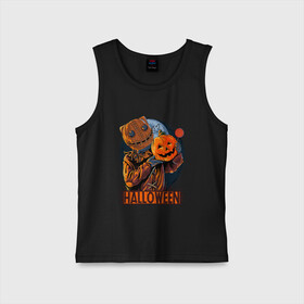 Детская майка хлопок с принтом Halloween Scarecrow в Новосибирске,  |  | art | bat | halloween | halwin | moon | pumpkin | scarecrow | stuffed | арт | летучая мышь | луна | пугало | тыква | хэллоуин | хэлуин | чучело