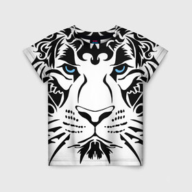 Детская футболка 3D с принтом Водяной голубоглазый тигр в Новосибирске, 100% гипоаллергенный полиэфир | прямой крой, круглый вырез горловины, длина до линии бедер, чуть спущенное плечо, ткань немного тянется | Тематика изображения на принте: 2022 | blue eyes | new year | ornament | pattern | predator | strength and tranquility | water tiger | year of the tiger | водяной тигр | год тигра | голубые глаза | новый год | орнамент | сила и спокойствие | узор | хищник
