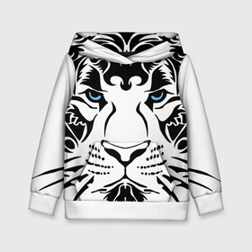 Детская толстовка 3D с принтом Водяной голубоглазый тигр в Новосибирске, 100% полиэстер | двухслойный капюшон со шнурком для регулировки, мягкие манжеты на рукавах и по низу толстовки, спереди карман-кенгуру с мягким внутренним слоем | Тематика изображения на принте: 2022 | blue eyes | new year | ornament | pattern | predator | strength and tranquility | water tiger | year of the tiger | водяной тигр | год тигра | голубые глаза | новый год | орнамент | сила и спокойствие | узор | хищник