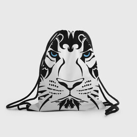 Рюкзак-мешок 3D с принтом Водяной голубоглазый тигр в Новосибирске, 100% полиэстер | плотность ткани — 200 г/м2, размер — 35 х 45 см; лямки — толстые шнурки, застежка на шнуровке, без карманов и подкладки | 2022 | blue eyes | new year | ornament | pattern | predator | strength and tranquility | water tiger | year of the tiger | водяной тигр | год тигра | голубые глаза | новый год | орнамент | сила и спокойствие | узор | хищник