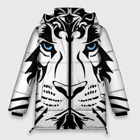 Женская зимняя куртка Oversize с принтом Водяной голубоглазый тигр в Новосибирске, верх — 100% полиэстер; подкладка — 100% полиэстер; утеплитель — 100% полиэстер | длина ниже бедра, силуэт Оверсайз. Есть воротник-стойка, отстегивающийся капюшон и ветрозащитная планка. 

Боковые карманы с листочкой на кнопках и внутренний карман на молнии | 2022 | blue eyes | new year | ornament | pattern | predator | strength and tranquility | water tiger | year of the tiger | водяной тигр | год тигра | голубые глаза | новый год | орнамент | сила и спокойствие | узор | хищник