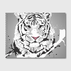 Альбом для рисования с принтом Белый снежный тигр в Новосибирске, 100% бумага
 | матовая бумага, плотность 200 мг. | Тематика изображения на принте: 2022 | art | beast | new year | predator | splashes and drops | white tiger | year of the tiger | белый тигр | брызги и капли | год тигра | зверь | искусство | новый год | хищник