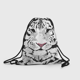 Рюкзак-мешок 3D с принтом Белый снежный тигр в Новосибирске, 100% полиэстер | плотность ткани — 200 г/м2, размер — 35 х 45 см; лямки — толстые шнурки, застежка на шнуровке, без карманов и подкладки | 2022 | art | beast | new year | predator | splashes and drops | white tiger | year of the tiger | белый тигр | брызги и капли | год тигра | зверь | искусство | новый год | хищник
