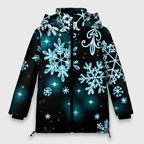 Женская зимняя куртка Oversize с принтом Космические снежинки в Новосибирске, верх — 100% полиэстер; подкладка — 100% полиэстер; утеплитель — 100% полиэстер | длина ниже бедра, силуэт Оверсайз. Есть воротник-стойка, отстегивающийся капюшон и ветрозащитная планка. 

Боковые карманы с листочкой на кнопках и внутренний карман на молнии | christmas | happy new year | merry christmas | neon | new year | snow | snowflakes | winter | декабрь | звезды | зима | зимний орнамент | зимний узор | зимняя ночь | неоновый | новогодний принт | новогодняя ночь | новый год | ночь | подарок