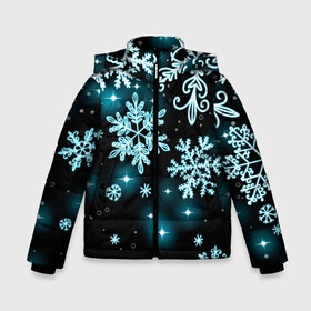 Зимняя куртка для мальчиков 3D с принтом Космические снежинки в Новосибирске, ткань верха — 100% полиэстер; подклад — 100% полиэстер, утеплитель — 100% полиэстер | длина ниже бедра, удлиненная спинка, воротник стойка и отстегивающийся капюшон. Есть боковые карманы с листочкой на кнопках, утяжки по низу изделия и внутренний карман на молнии. 

Предусмотрены светоотражающий принт на спинке, радужный светоотражающий элемент на пуллере молнии и на резинке для утяжки | Тематика изображения на принте: christmas | happy new year | merry christmas | neon | new year | snow | snowflakes | winter | декабрь | звезды | зима | зимний орнамент | зимний узор | зимняя ночь | неоновый | новогодний принт | новогодняя ночь | новый год | ночь | подарок