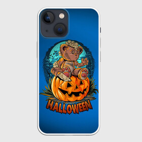 Чехол для iPhone 13 mini с принтом Мишка маньяк в Новосибирске,  |  | halloween | арт | графика | зомби | медведь | мистика | праздник | тыква | ужасы | хэллоуин