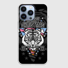 Чехол для iPhone 13 Pro с принтом Merry Christmas 2022 в Новосибирске,  |  | 2022 | beast | merry christmas | new year | predator | stars | stern look | white tiger | year of the tiger | белый тигр | год тигра | звезды | зверь | новый год | суровый взгляд | хищник