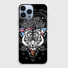 Чехол для iPhone 13 Pro Max с принтом Merry Christmas 2022 в Новосибирске,  |  | Тематика изображения на принте: 2022 | beast | merry christmas | new year | predator | stars | stern look | white tiger | year of the tiger | белый тигр | год тигра | звезды | зверь | новый год | суровый взгляд | хищник