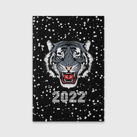 Обложка для паспорта матовая кожа с принтом Черный водяной тигр 2022 в Новосибирске, натуральная матовая кожа | размер 19,3 х 13,7 см; прозрачные пластиковые крепления | 2022 | beast | black water tiger | fangs | merry christmas | new year | predator | snow | stern grin | winter | year of the tiger | год тигра | зверь | зима | клыки | новый год | снег | суровый оскал | хищник | черный водяной тигр