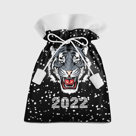 Подарочный 3D мешок с принтом Черный водяной тигр 2022 в Новосибирске, 100% полиэстер | Размер: 29*39 см | 2022 | beast | black water tiger | fangs | merry christmas | new year | predator | snow | stern grin | winter | year of the tiger | год тигра | зверь | зима | клыки | новый год | снег | суровый оскал | хищник | черный водяной тигр