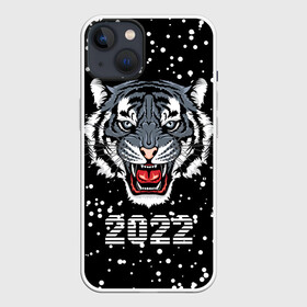 Чехол для iPhone 13 с принтом Черный водяной тигр 2022 в Новосибирске,  |  | 2022 | beast | black water tiger | fangs | merry christmas | new year | predator | snow | stern grin | winter | year of the tiger | год тигра | зверь | зима | клыки | новый год | снег | суровый оскал | хищник | черный водяной тигр