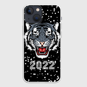 Чехол для iPhone 13 mini с принтом Черный водяной тигр 2022 в Новосибирске,  |  | 2022 | beast | black water tiger | fangs | merry christmas | new year | predator | snow | stern grin | winter | year of the tiger | год тигра | зверь | зима | клыки | новый год | снег | суровый оскал | хищник | черный водяной тигр