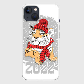 Чехол для iPhone 13 с принтом Тигр в красной шапке в Новосибирске,  |  | Тематика изображения на принте: 2022 | beast | merry christmas | new year | predator | proud tiger | red hat | scarf | snow | winter | year of the tiger | год тигра | гордый тигр | зверь | зима | красная шапка | новый год | снег | хищник | шарф