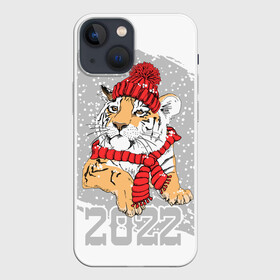 Чехол для iPhone 13 mini с принтом Тигр в красной шапке в Новосибирске,  |  | 2022 | beast | merry christmas | new year | predator | proud tiger | red hat | scarf | snow | winter | year of the tiger | год тигра | гордый тигр | зверь | зима | красная шапка | новый год | снег | хищник | шарф