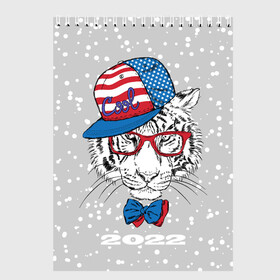 Скетчбук с принтом Крутой белый тигр в Новосибирске, 100% бумага
 | 48 листов, плотность листов — 100 г/м2, плотность картонной обложки — 250 г/м2. Листы скреплены сверху удобной пружинной спиралью | 2022 | beast | bow | cap | cool | merry christmas | new year | predator | snow | tiger | usa flag | winter | year of the tiger | бант | год тигра | зверь | зима | кепка | крутой | новый год | очки | снег | тигр | флаг сша | хищник