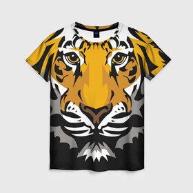 Женская футболка 3D с принтом Суровый взгляд тигра в Новосибирске, 100% полиэфир ( синтетическое хлопкоподобное полотно) | прямой крой, круглый вырез горловины, длина до линии бедер | 2022 | beast | look | merry christmas | new year | predator | stern | tiger | year of the tiger | взгляд | год тигра | зверь | новый год | суровый | тигр | хищник