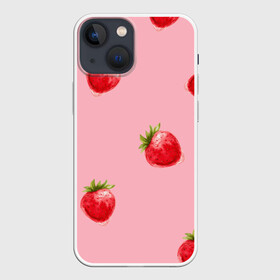 Чехол для iPhone 13 mini с принтом Акварельная клубника в Новосибирске,  |  | горох | земляника | клубника | красиво | красный | круто | лето | листик | мило | неон | неоновая вывеска | орнамент | паттерн | принт | рисунок | флюиды | фрукты | цветной | цветок | цветочнаяполяна