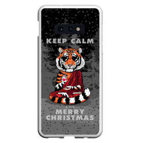 Чехол для Samsung S10E с принтом Keep calm and Merry Christmas в Новосибирске, Силикон | Область печати: задняя сторона чехла, без боковых панелей | Тематика изображения на принте: 2022 | beast | buddhist | heart | keep calm and merry christmas | meditation | new year | spruce forest | tiger | year of the tiger | буддист | год тигра | ельник | зверь | медитация | новый год | сердце | тигр | черные очки