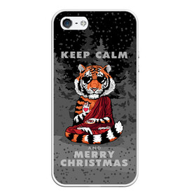 Чехол для iPhone 5/5S матовый с принтом Keep calm and Merry Christmas в Новосибирске, Силикон | Область печати: задняя сторона чехла, без боковых панелей | Тематика изображения на принте: 2022 | beast | buddhist | heart | keep calm and merry christmas | meditation | new year | spruce forest | tiger | year of the tiger | буддист | год тигра | ельник | зверь | медитация | новый год | сердце | тигр | черные очки