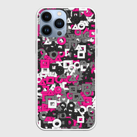 Чехол для iPhone 13 Pro Max с принтом Squid Game Camo в Новосибирске,  |  | squid game | геометрия | игра в кальмара | кауфляж | милитари | паттерн | розовый | фигуры