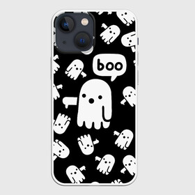Чехол для iPhone 13 mini с принтом BOO ПРИВЕДЕНИЕ ХЕЛЛОУИН в Новосибирске,  |  | bats | bones | ghost | halloween | pumpkin | skull | кости | летучие мыши | приведение | призрак | скелет | тыква | хеллоуин | хоррор | хэллоуин