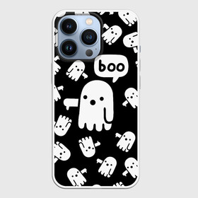 Чехол для iPhone 13 Pro с принтом BOO ПРИВЕДЕНИЕ ХЕЛЛОУИН в Новосибирске,  |  | bats | bones | ghost | halloween | pumpkin | skull | кости | летучие мыши | приведение | призрак | скелет | тыква | хеллоуин | хоррор | хэллоуин