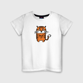 Детская футболка хлопок с принтом Тигр, который сердит в Новосибирске, 100% хлопок | круглый вырез горловины, полуприлегающий силуэт, длина до линии бедер | большая кошка | год тигра | зверь | иллюстрация | кошачьи | персонаж | сердитый | тигр | тигренок | тигрица | тигры