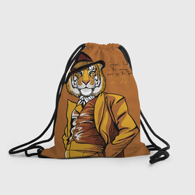 Рюкзак-мешок 3D с принтом Good luck in the coming year of the Tiger в Новосибирске, 100% полиэстер | плотность ткани — 200 г/м2, размер — 35 х 45 см; лямки — толстые шнурки, застежка на шнуровке, без карманов и подкладки | 2022 | gentleman | happy new year | hat | imposing | look | merry christmas | orange suit | predator | tiger | взгляд | год тигра | джентльмен | новый год | оранжевый костюм | рождество | тигр | хищник | шляпа