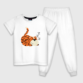 Детская пижама хлопок с принтом Спящий тигренок в Новосибирске, 100% хлопок |  брюки и футболка прямого кроя, без карманов, на брюках мягкая резинка на поясе и по низу штанин
 | Тематика изображения на принте: 2022 | год тигра | новый год | новый год 2022 | символ года | тигр | тигренок | тигрица | тигры