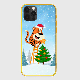 Чехол для iPhone 12 Pro с принтом Тигр украшает новогоднюю елку в Новосибирске, силикон | область печати: задняя сторона чехла, без боковых панелей | 2022 | год тигра | новый год | новый год 2022 | символ года | тигр | тигренок | тигрица | тигры
