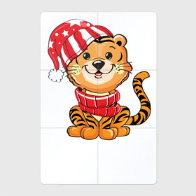 Магнитный плакат 2Х3 с принтом Тигренок в шапке и в шарфе в Новосибирске, Полимерный материал с магнитным слоем | 6 деталей размером 9*9 см | Тематика изображения на принте: 2022 | год тигра | новый год | новый год 2022 | символ года | тигр | тигренок | тигрица | тигры