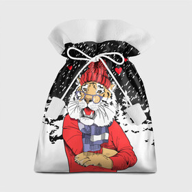 Подарочный 3D мешок с принтом Тигр в красном в Новосибирске, 100% полиэстер | Размер: 29*39 см | 2022 | fir forest | happy new year | hearts | merry christmas | red hat | santa claus | scarf | snow | tiger | year of the tiger | год тигра | еловый лес | красная шапка | новый год | очки | рождество | санта клаус | сердца | снег | тигр | шарф