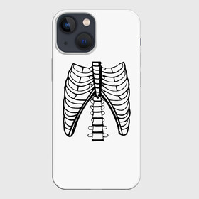Чехол для iPhone 13 mini с принтом ребра скелета в Новосибирске,  |  | Тематика изображения на принте: anatomy | bones | cell | chest | death | disks | halloween | open | ribs | skeleton | spine | анатомия | грудная | диски | клетка | кости | открытая | позвоночник | ребра | скелет | хэллоуин
