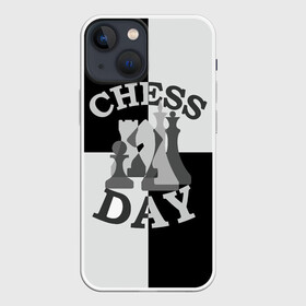 Чехол для iPhone 13 mini с принтом Шахматный День в Новосибирске,  |  | chess | анатолий карпов | бобби фишер | владимир крамник | гари каспаров | игра | король | ладья | магнус карлсен | математика | михаил ботвинник | пешка | ферзь | хосерауль капабланка | чёрнобелые