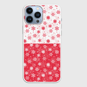 Чехол для iPhone 13 Pro Max с принтом Снежинки (красно белые) в Новосибирске,  |  | merry christmas | дед мороз | ёлка | зима | мороз | новый год | подарок | праздник | рождество | с новым годом | сантаклаус | снег | снеговик | снегурочка | снежинки | снежные узоры | узоры