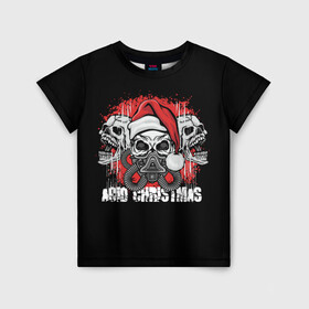 Детская футболка 3D с принтом Mary Christmas (черепа) в Новосибирске, 100% гипоаллергенный полиэфир | прямой крой, круглый вырез горловины, длина до линии бедер, чуть спущенное плечо, ткань немного тянется | christmas | merry christmas | santa claus | дед мороз | ёлка | зима | мороз | новый год | подарок | праздник | рождество | с новым годом | санта клаус | снегурочка | снежинки