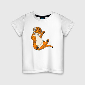 Детская футболка хлопок с принтом Тигренок спит в Новосибирске, 100% хлопок | круглый вырез горловины, полуприлегающий силуэт, длина до линии бедер | animals | baby | little | new year | tiger | tiger cub | год тигра | дикая кошка | дикие звери | животные | киска | кот | котенок | котик | кошак | кошечка | маленький тигренок | малыш | милые создания | новый год | няшный