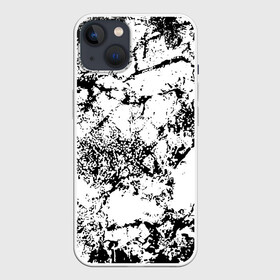 Чехол для iPhone 13 с принтом Эффект линогравюры в Новосибирске,  |  | abstract | black and white | minimalism | urban | urban camouflage | абстрактный узор | белая краска | белое на черном | белый и черный | белый узор | брызги краски | камуфляж | краска | минимализм | монохромный | орнамент