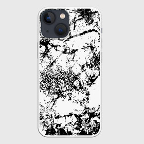 Чехол для iPhone 13 mini с принтом Эффект линогравюры в Новосибирске,  |  | abstract | black and white | minimalism | urban | urban camouflage | абстрактный узор | белая краска | белое на черном | белый и черный | белый узор | брызги краски | камуфляж | краска | минимализм | монохромный | орнамент