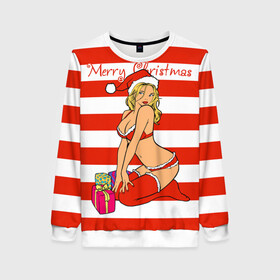 Женский свитшот 3D с принтом Sexy Merry Christmas в Новосибирске, 100% полиэстер с мягким внутренним слоем | круглый вырез горловины, мягкая резинка на манжетах и поясе, свободная посадка по фигуре | bikini | gift boxes | girl | happy new year | merry christmas | red cap | santa claus | snow maiden | бикини | девушка | коробки подарки | красная шапка колпак | новый год | рождество | санта клаус | снег