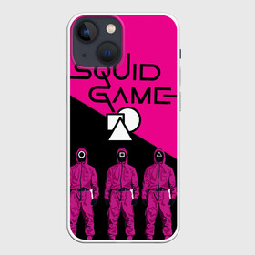 Чехол для iPhone 13 mini с принтом Игра в Кальмара Стражи в Новосибирске,  |  | Тематика изображения на принте: squid game | игра в кальмара | кальмар | персонажи из сериала | стража squid game
