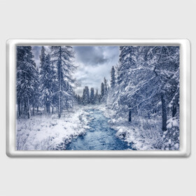 Магнит 45*70 с принтом СНЕЖНЫЙ ПЕЙЗАЖ в Новосибирске, Пластик | Размер: 78*52 мм; Размер печати: 70*45 | Тематика изображения на принте: fores | ice | snow | white | winter | белый | вода | зима | иней | красота | лед | лес | мороз | небо | новый год | пейзаж | природа | река | ручей | снег