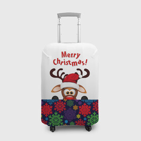 Чехол для чемодана 3D с принтом Merry Christmas (оленёнок) в Новосибирске, 86% полиэфир, 14% спандекс | двустороннее нанесение принта, прорези для ручек и колес | christmas | merry christmas | santa claus | дед мороз | ёлка | новогодние олени | новый год | оленёнок бэмби | оленёнок рудольф | орнамент | с новым годом | сантаклаус | свитер с оленями | снегурочка | снежинки | узоры