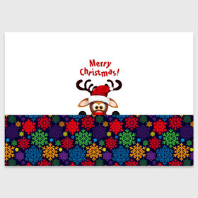 Поздравительная открытка с принтом Merry Christmas (оленёнок) в Новосибирске, 100% бумага | плотность бумаги 280 г/м2, матовая, на обратной стороне линовка и место для марки
 | christmas | merry christmas | santa claus | дед мороз | ёлка | новогодние олени | новый год | оленёнок бэмби | оленёнок рудольф | орнамент | с новым годом | сантаклаус | свитер с оленями | снегурочка | снежинки | узоры