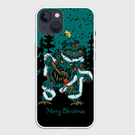 Чехол для iPhone 13 с принтом Бесячья ёлка в Новосибирске,  |  | demon | evil spirits | forest | frenzied tree | halloween | happy new year | merry christmas | night | red balls | satan | sharp fangs | бесячья ёлка | демон | красные шары | лес | нечисть | новый год | ночь | острые клыки | рождество | сатана | хэллоуин