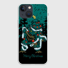 Чехол для iPhone 13 mini с принтом Бесячья ёлка в Новосибирске,  |  | demon | evil spirits | forest | frenzied tree | halloween | happy new year | merry christmas | night | red balls | satan | sharp fangs | бесячья ёлка | демон | красные шары | лес | нечисть | новый год | ночь | острые клыки | рождество | сатана | хэллоуин