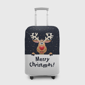 Чехол для чемодана 3D с принтом Новогодний Оленёнок Рудольф в Новосибирске, 86% полиэфир, 14% спандекс | двустороннее нанесение принта, прорези для ручек и колес | christmas | merry christmas | santa claus | дед мороз | ёлка | новогодние олени | новый год | оленёнок бэмби | оленёнок рудольф | с новым годом | сантаклаус | свитер с оленями | северный олень | снегурочка | снежинки