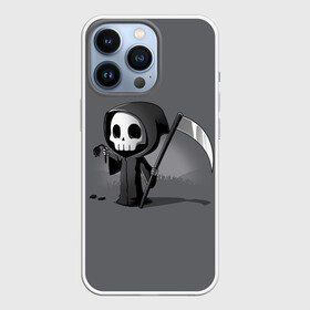 Чехол для iPhone 13 Pro с принтом жнец и цветок в Новосибирске,  |  | black | death | flower | halloween | hood | leaves | reaper | robe | scull | scythe | sunset | жнец | закат | капюшон | коса | листья | одеяние | хэллоуин | цветок | череп | черый