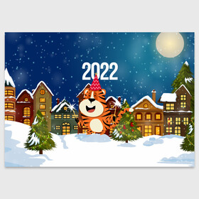 Поздравительная открытка с принтом Тигр   новый год 2022 в Новосибирске, 100% бумага | плотность бумаги 280 г/м2, матовая, на обратной стороне линовка и место для марки
 | 2022 | год тигра | новый год | новый год 2022 | символ года | тигр | тигренок | тигрица | тигры