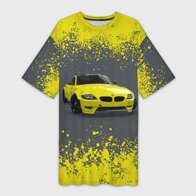 Платье-футболка 3D с принтом БМВ  ЖЕЛТЫЙ ПЕРФОРМАНС в Новосибирске,  |  | auto | auto sport | autosport | bmw | bmw performance | m | mka | performance | авто спорт | автомобиль | автоспорт | ам | бмв | бэха | желтый | желтый перформанс | машина | мка